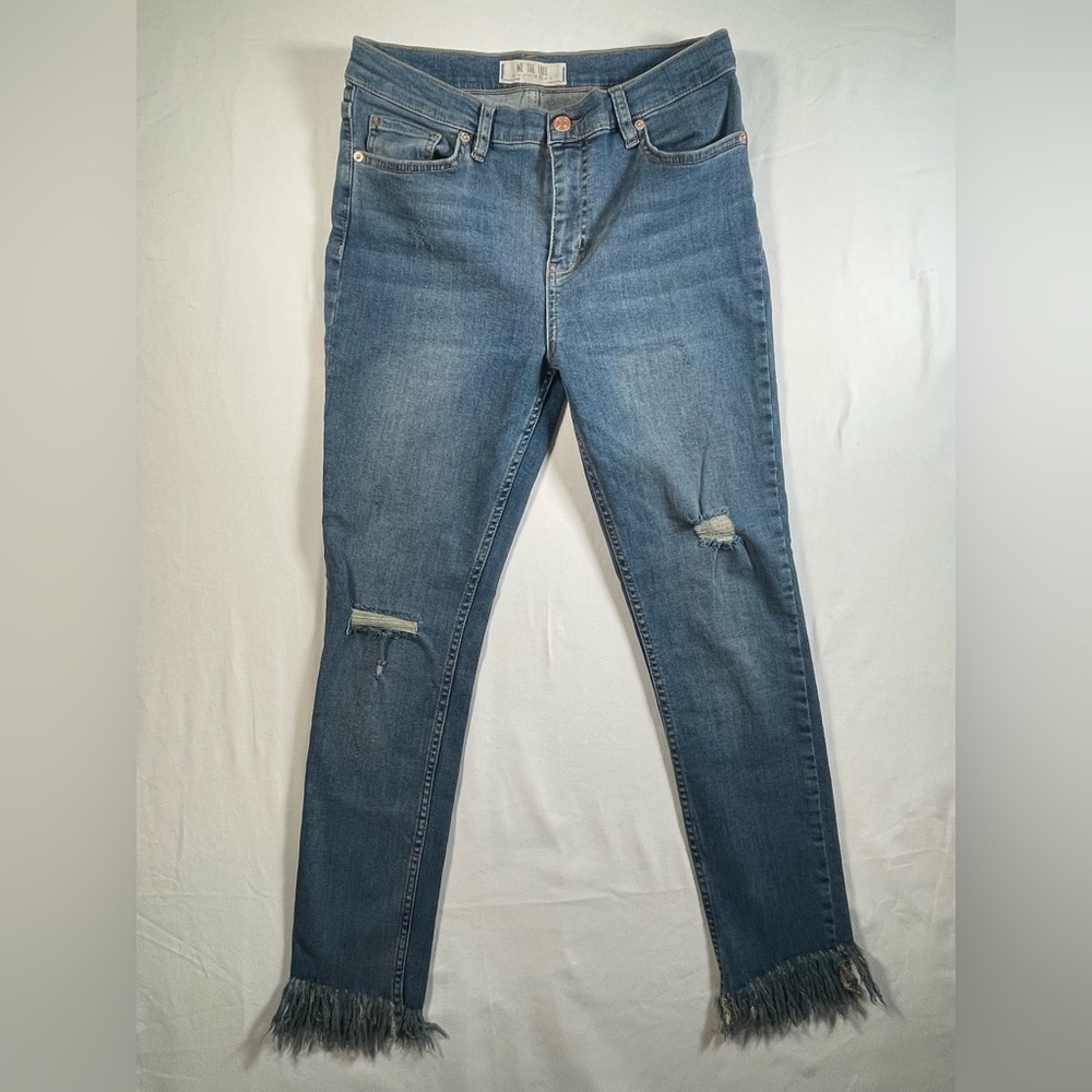 Free People Jeans Women's Size 29 Ripped Fray Raw Hem Skinny Stretch Blue Denim